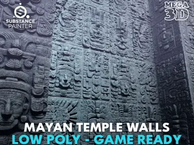 Low poly Black Mayan Temple Wall 230719 Low-poly 3D model