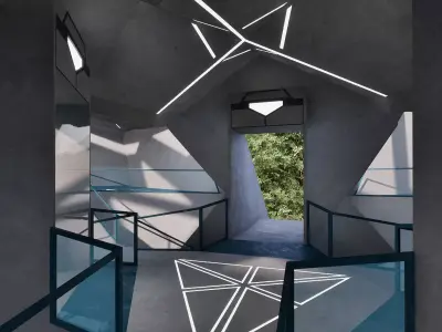 Sci-Fi brutalist buiding Low-poly 3D model