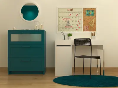 cozy bedroom with study place 2 3D model