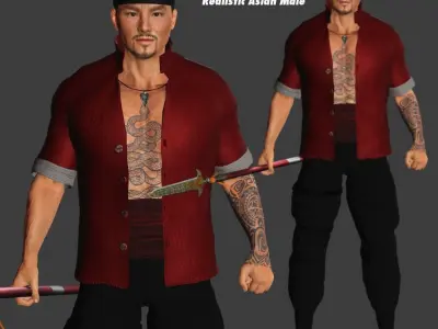 AAA 3D ASIAN FIGHTER KUNGFU MAN - REALISTIC RIG GAME CHARACTER Low-poly 3D model