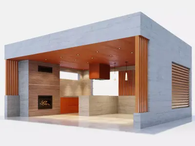 Gazebo with fireplace and summer kitchen 3D model