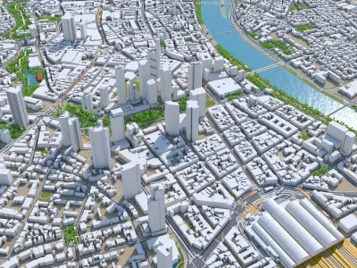 Frankfurt Downtown Germany Low-poly 3D model