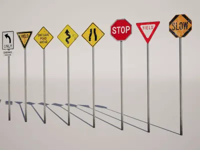  American RoadTraffic Signs Pack Low-poly 3D model