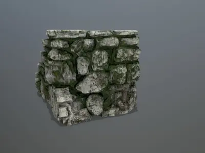 stairs stone wall with moss Low-poly 3D model