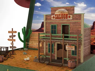  Western scene in a suitcase 3D model