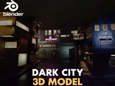 Dark city Low-poly 3D model