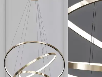 Modern pendant light with two rings hanging from it 3D model