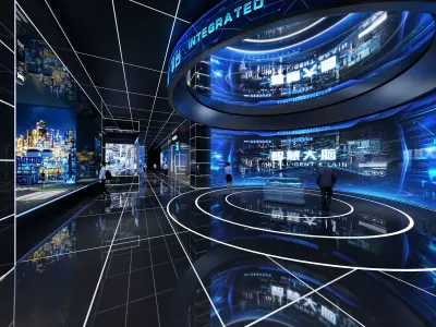  Futuristic Exhibition Interior Sci Fi Hall  Low-poly 3D model