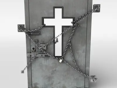 Scary door with chains Low-poly 3D model