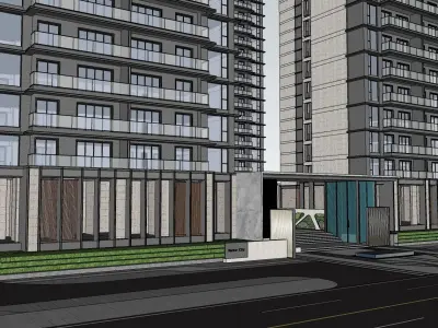 modern residence apartment building with park  3D model