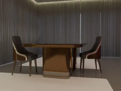 Golden Luxe Dining Table Elegance 3D model
