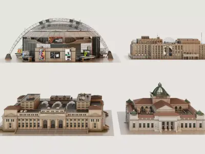 Classic Shopping Mall 3D Model - Dome  Grand Facade Low-poly 3D model