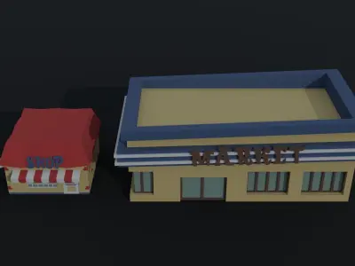 Cartoon shops Polygonal Style Low-poly 3D model