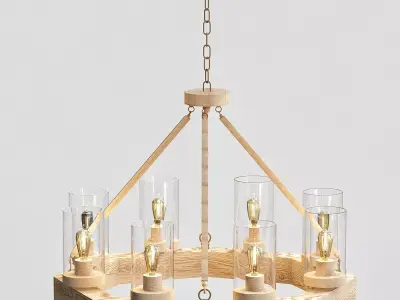 JASPER wooden chandelier with glass candle holders 3D model