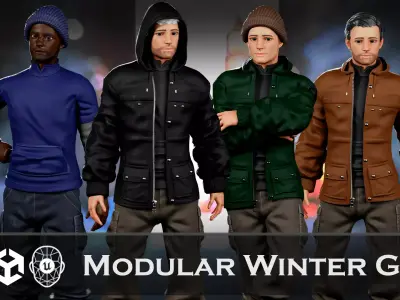 Streetwear Winter Guy Modular Game Character Low-poly 3D model