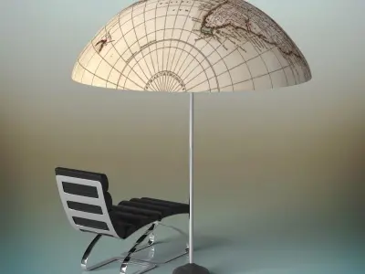 Parasol-sunbed lounge chair under umbrella with map 3D model