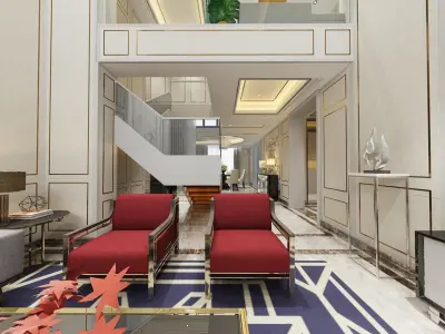 living room with dining room 3D model14 3D model