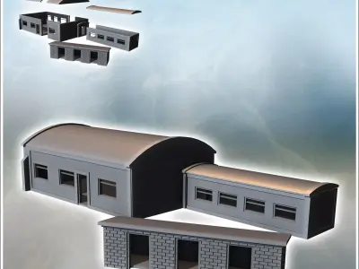 Set of two modern brick buildings with curved roofs 18 - Modern  3D print model