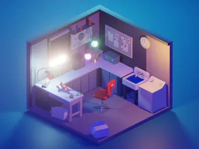 garage room low poly model render in blender Low-poly 3D model