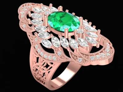 Elegant Vintage Oval Halo Gemstone Ring for Women  3433 3D print model