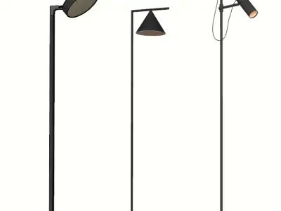 Minimalist Black Floor Lamp Set 3D model