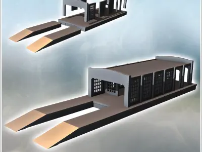 Storage hangar with large glass bay walls and loading docks 6 -  3D print model