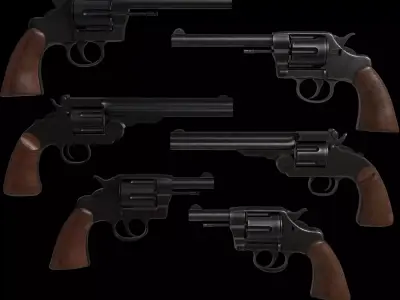  Revolver Pistols Collection Low-poly 3D model