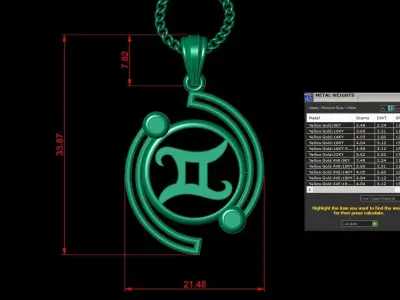 Galaxy Gemini Light Gold Pendant Version 8 3D print model