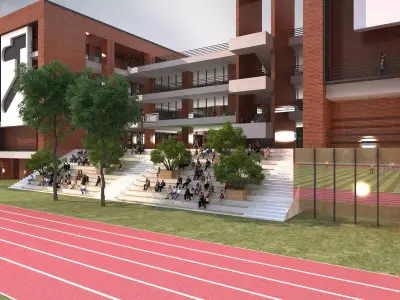 School building Low-poly 3D model