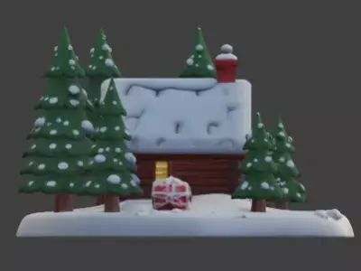 Stylized Christmas Gingerbread House 3D Model Low-poly 3D model