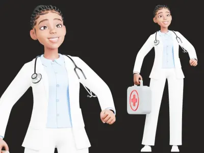Doctor Black Cartoon Female Character 3D model
