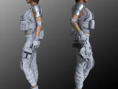 Female Soldier 1 Low-poly 3D model