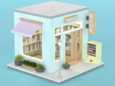Low Poly Bookstore 3D Model - Stylized Cartoon Shop Low-poly 3D model