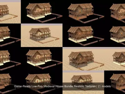 Game-Ready Low Poly Medieval House Bundle Realistic Textures 3D Model Pack