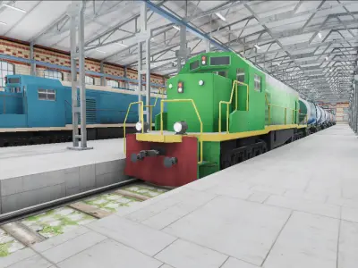 Railway Station Scene - Trains Pack Low-poly 3D model