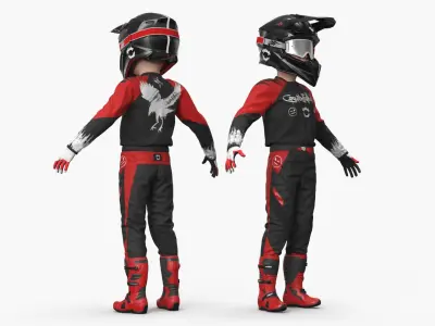 Youth Offroad Racing Suit with Goggles Black-Red Rigged for Maya 