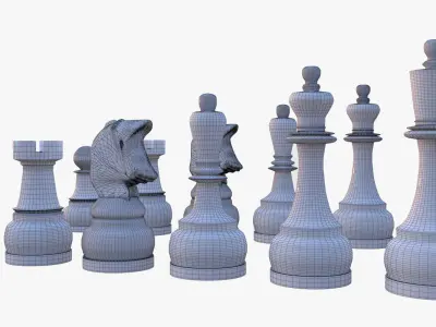 Chess Set Pieces Low-poly 3D model