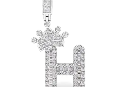 Crown Initial  H  Letter Pendant 3D print model