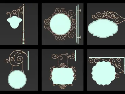 30 Iron Hanging Sign Board Base and High Mesh Vol 3 3D model