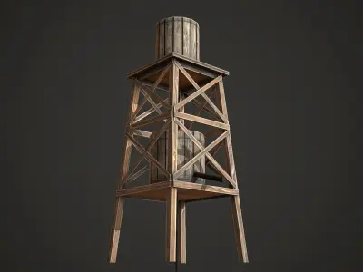 Water Tower Low Poly  Low-poly 3D model