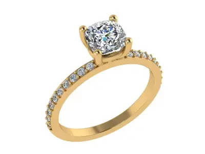 Ring132 gold engagement ring with cushion cut diamond 3D print model