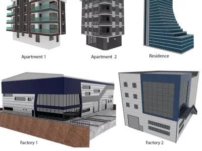 Building Pack - 5 Buildings of Residental and Industrial 3D model