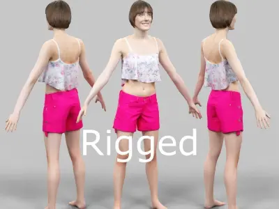 12 Rigged Female Characters Low-poly 3D model