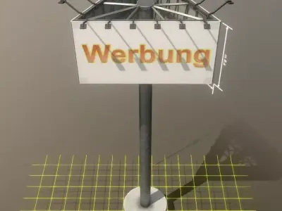 Billboard Three Sided with Metal Pole and Concrete Foundation 3D Model Pack