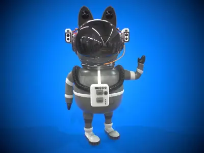 Astronaut cat Character cartoon style Low-poly 3D model