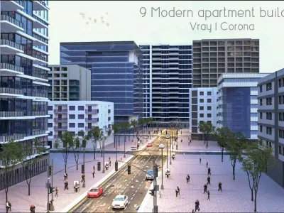 Modern Apartment Building Set01 3D model