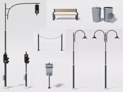 Street elements pack v2 Low-poly 3D model