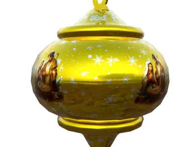 Festive Golden Bauble with Nativity Scene 3D Model PBR  Low Poly Low-poly 3D model