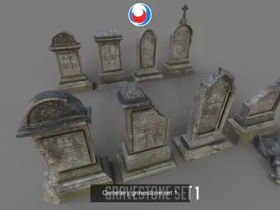 Cemetery tombstones collection 3D Model Pack