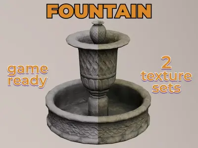 Ancient Water Fountain old dirty concrete Low-poly 3D model